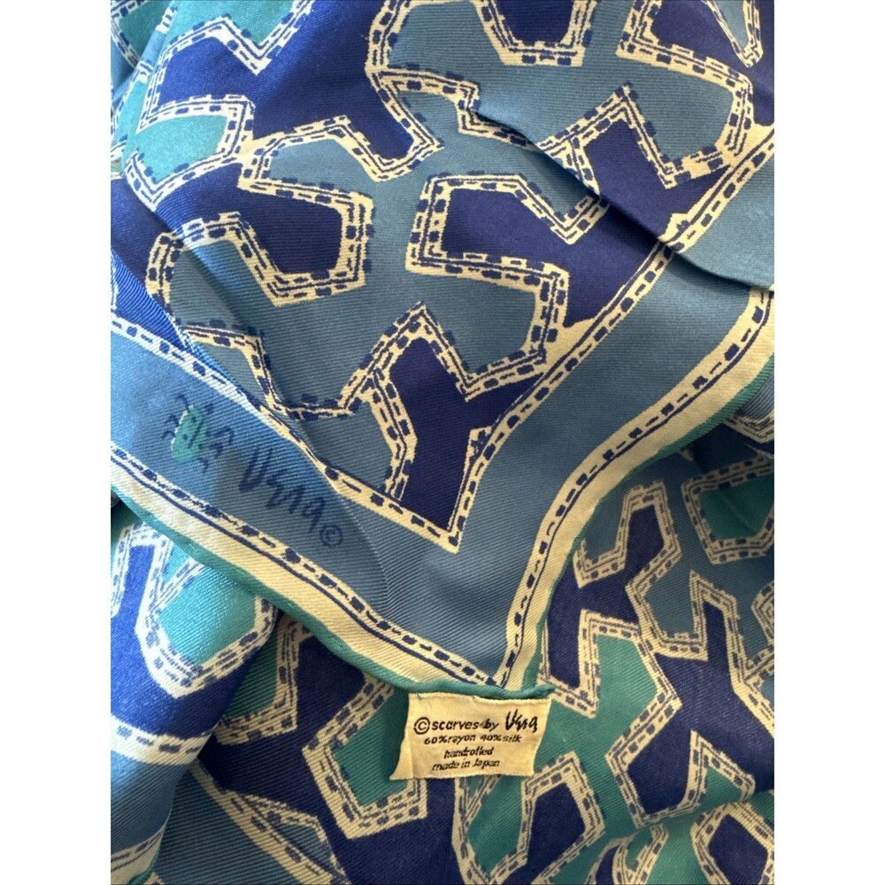 BLUE PRINT SILK SQUARE SCARF Vera Neumann Vintage 40% Silk 60% Rayon Japan